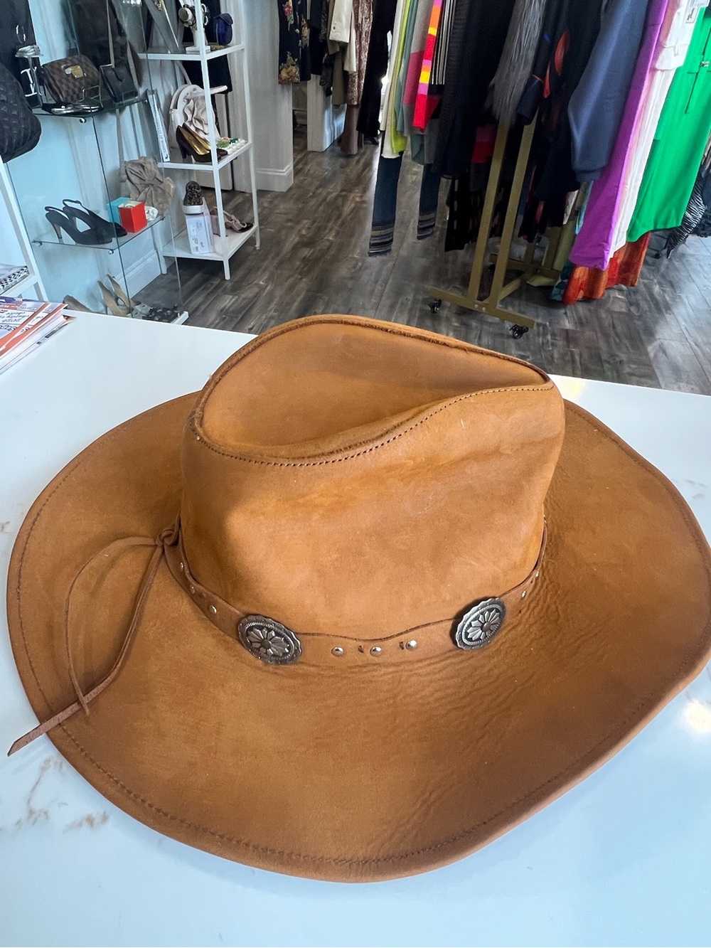 Stetson Tan Suede Western Hat with Concho Band